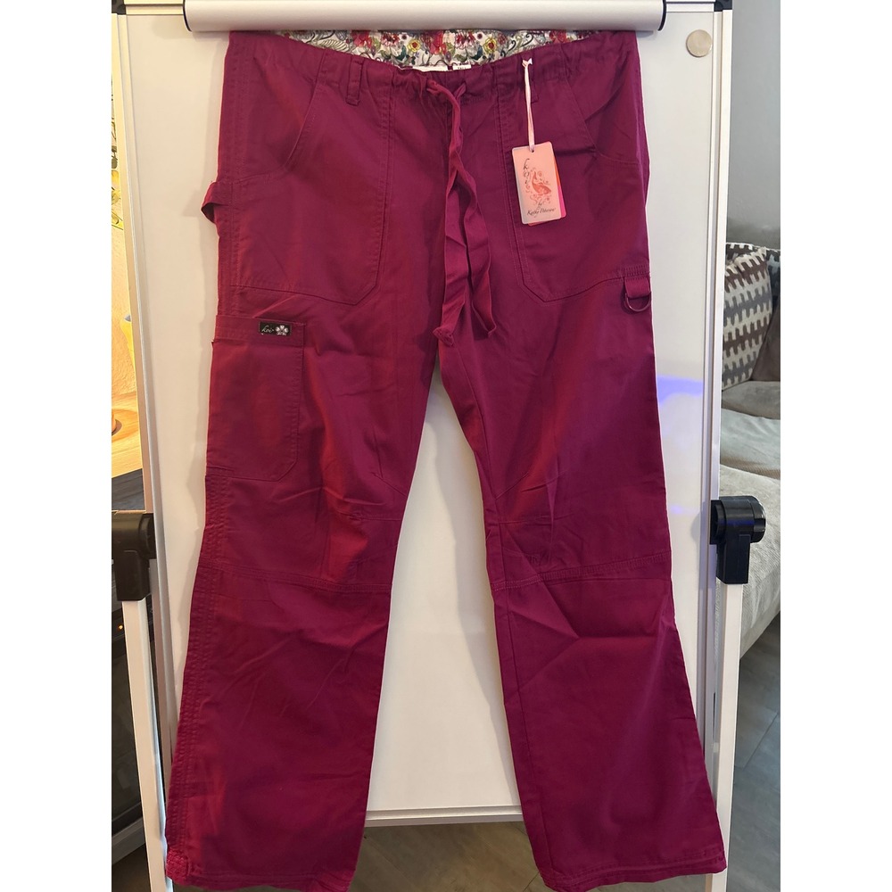 Koi by Kathy Peterson Womens Scrub Pants Small Tall Berry Cargo Drawstring NWT